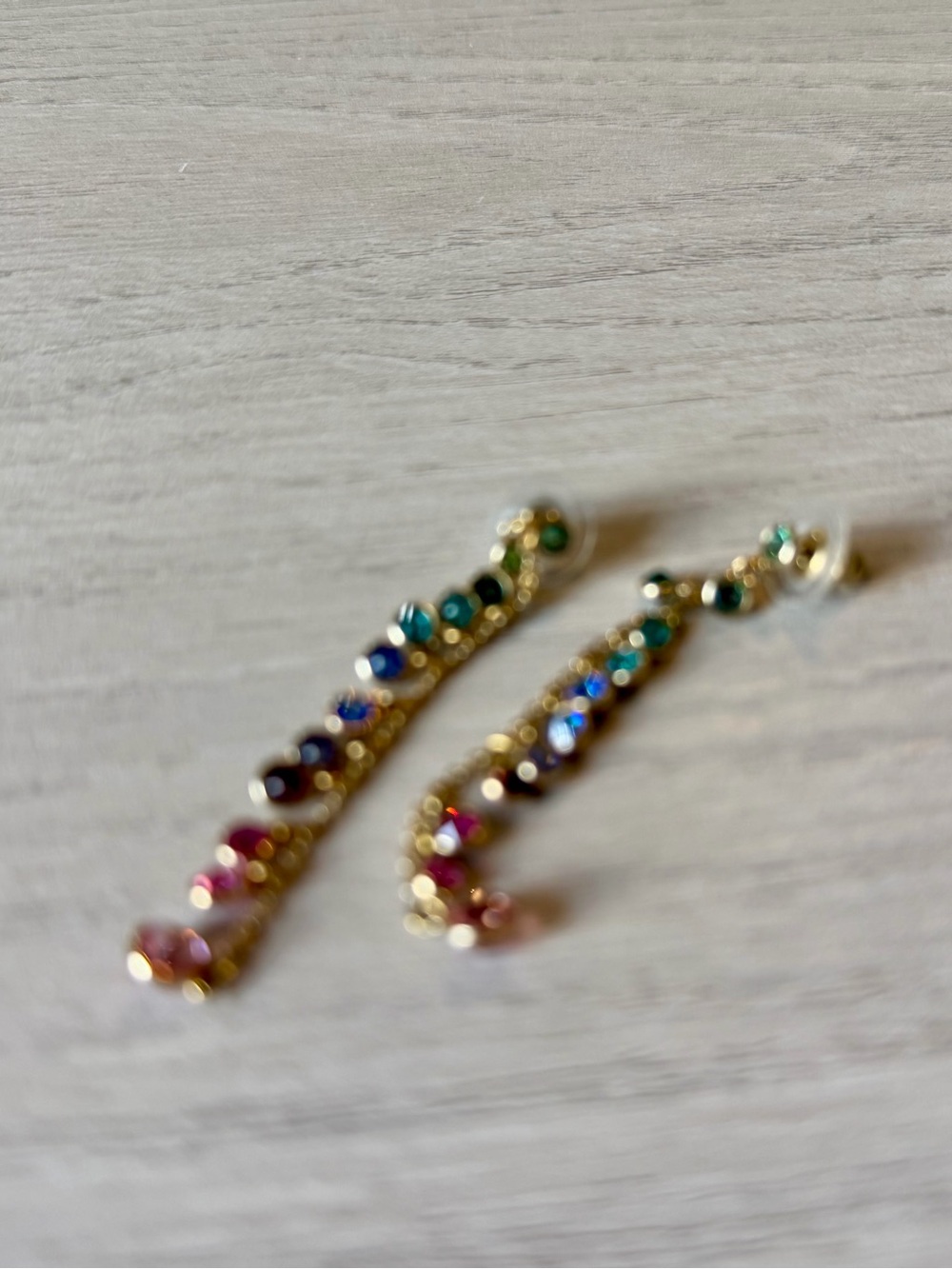 Swarovski - Gold Multicolor Rainbow Crystal Linear Drop Earrings - Picture 4 of 5